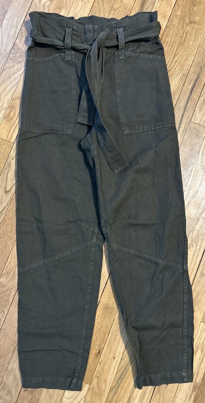 Women’s A.L.C. Olive Green Paper Bag Waist Belted Pants Size 6 *A1